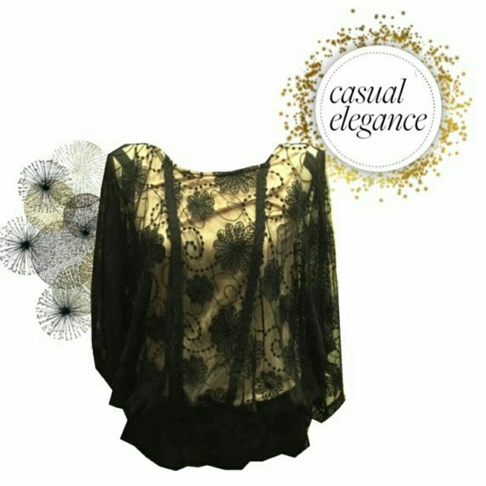• {Democracy} Black Lacey Nude Dolman Top